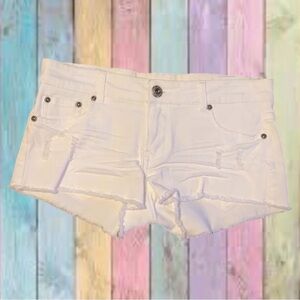 Blue Asphalt White Distressed Raw Hem Jean Shorts